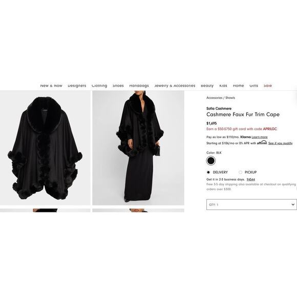 Women’s Vintage Fur Neiman Marcus NWT Black Sofia Cashmere Cashmere Cape -L - Picture 3 of 3